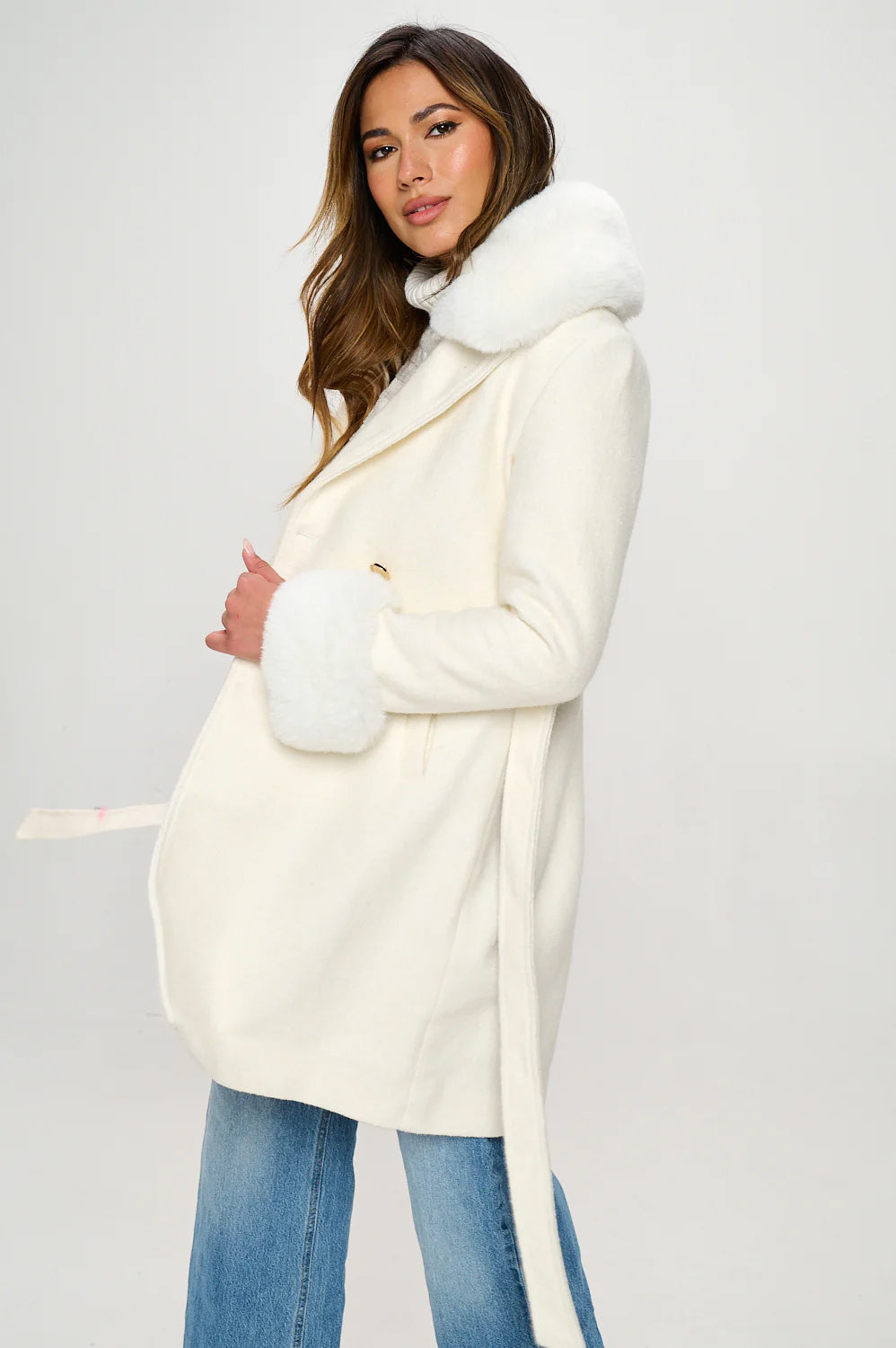 Coalition LA Vegan Wool Faux Fur Coat, White