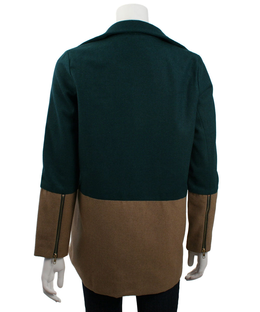 Ya Color Block Coat with Gold Asymmetrical Zipper