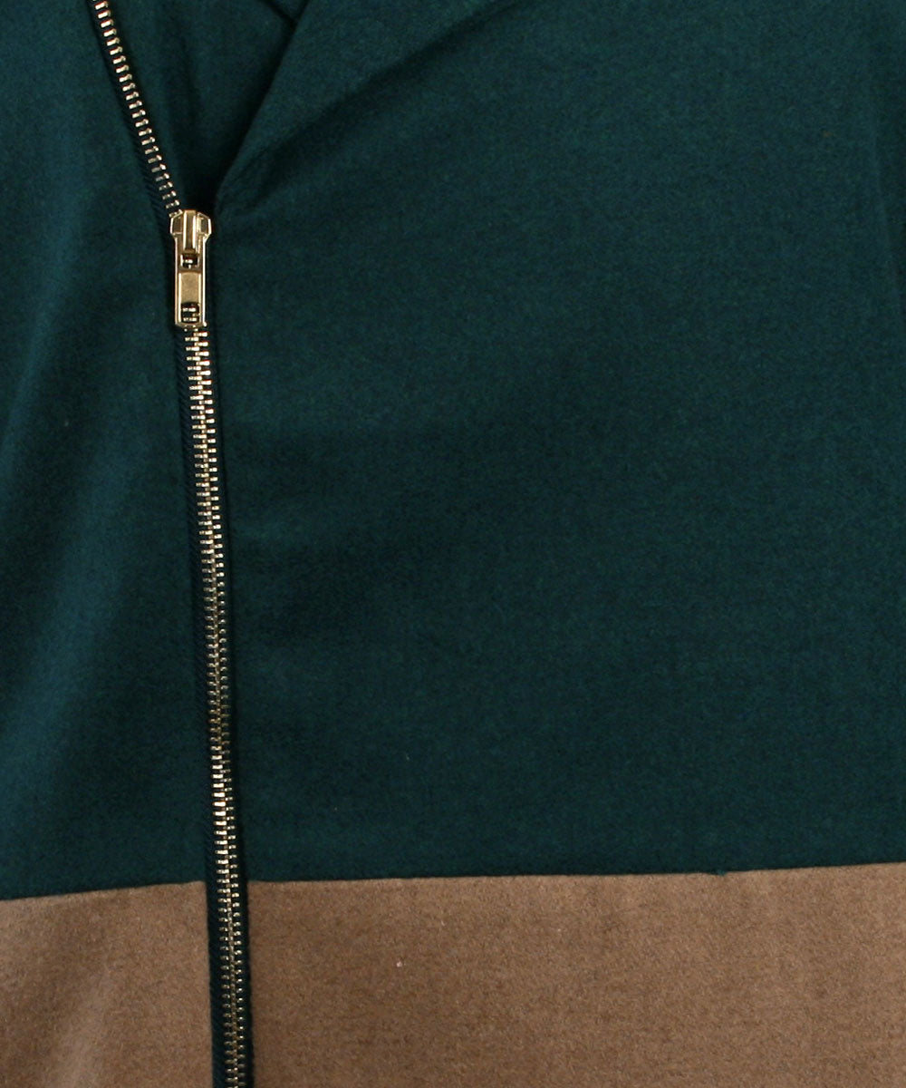 Ya Color Block Coat with Gold Asymmetrical Zipper