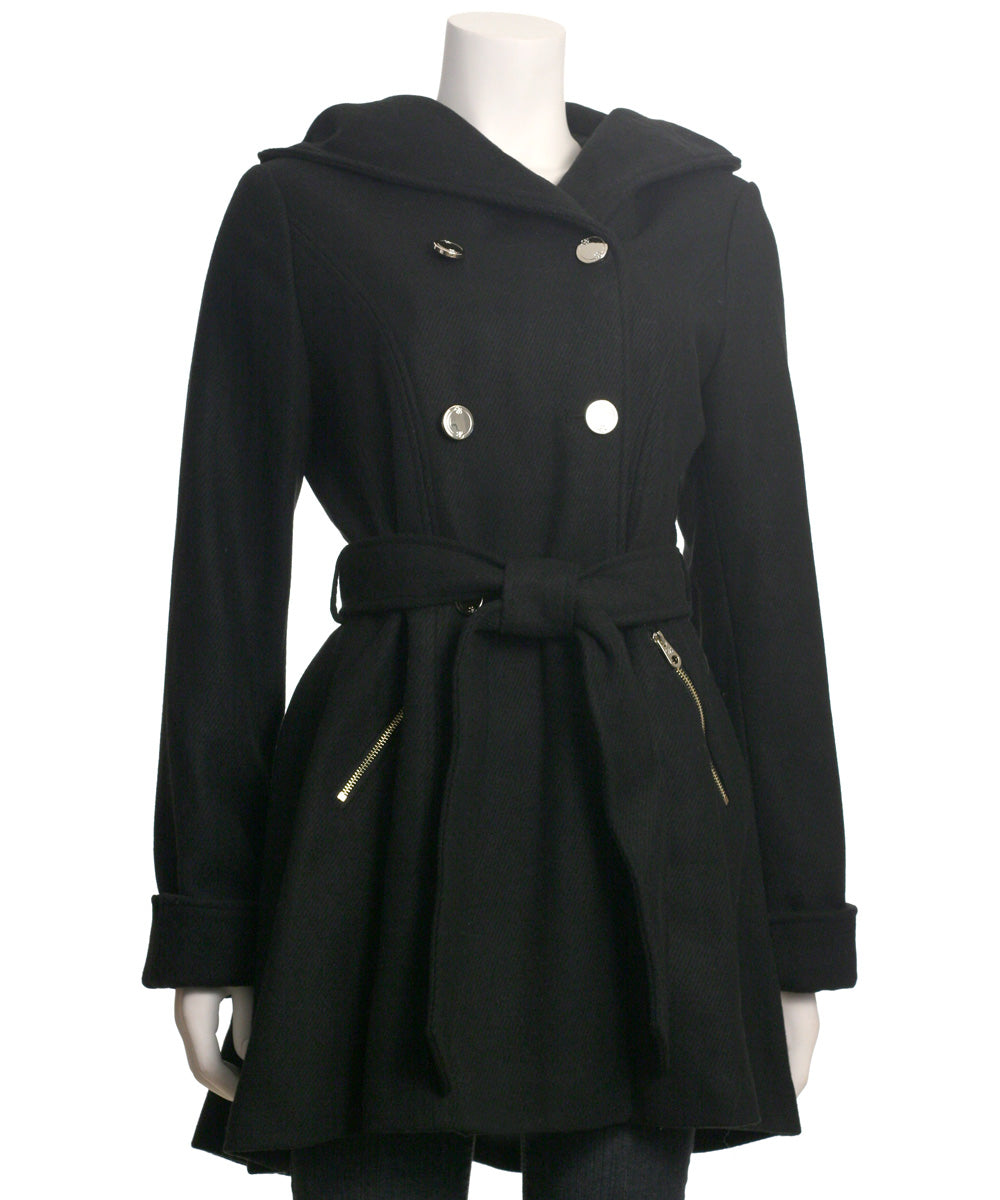 Jessica Simpson Double Breasted Hooded Coat, Black