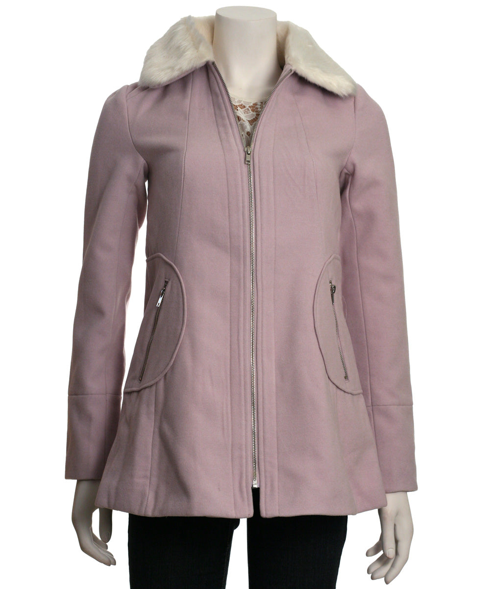 Coffeeshop Single Breasted Coat with Faux Fur Collar