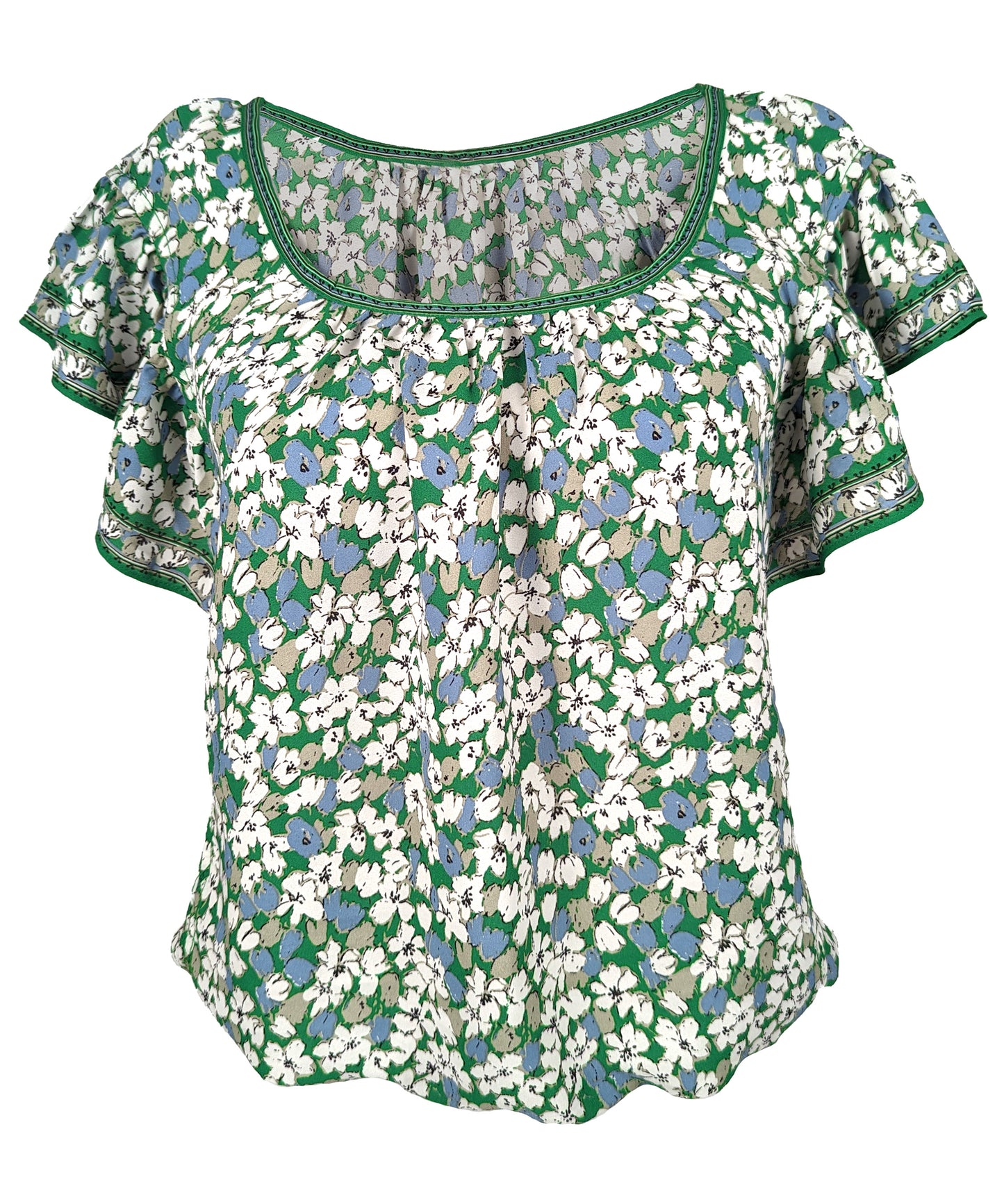 Max Studio Ruffle Floral Scoop Neck Top
