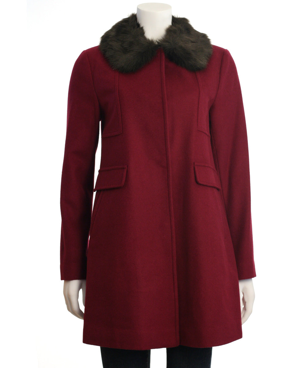 Eliza J Faux Fur Trim Wool Blend Coat