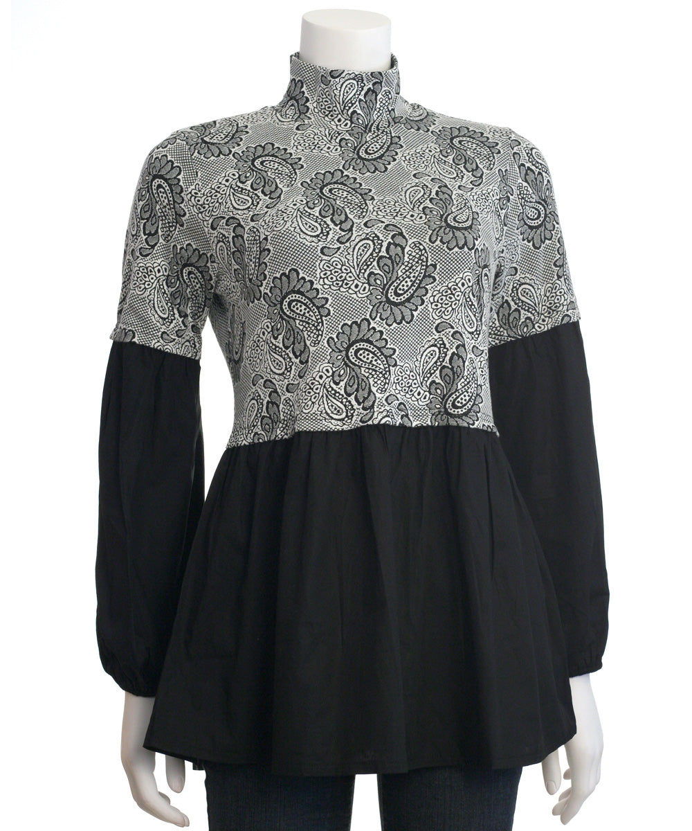 Ryu: Button Back Paisley Print High Neck Blouse