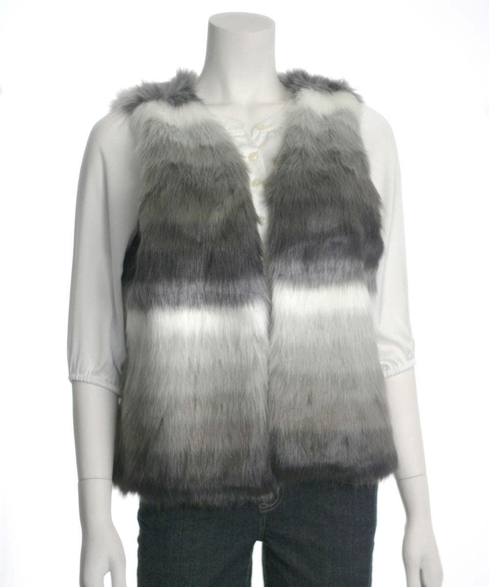 Skies Are Blue Open Front Faux Fur Vest, Grey