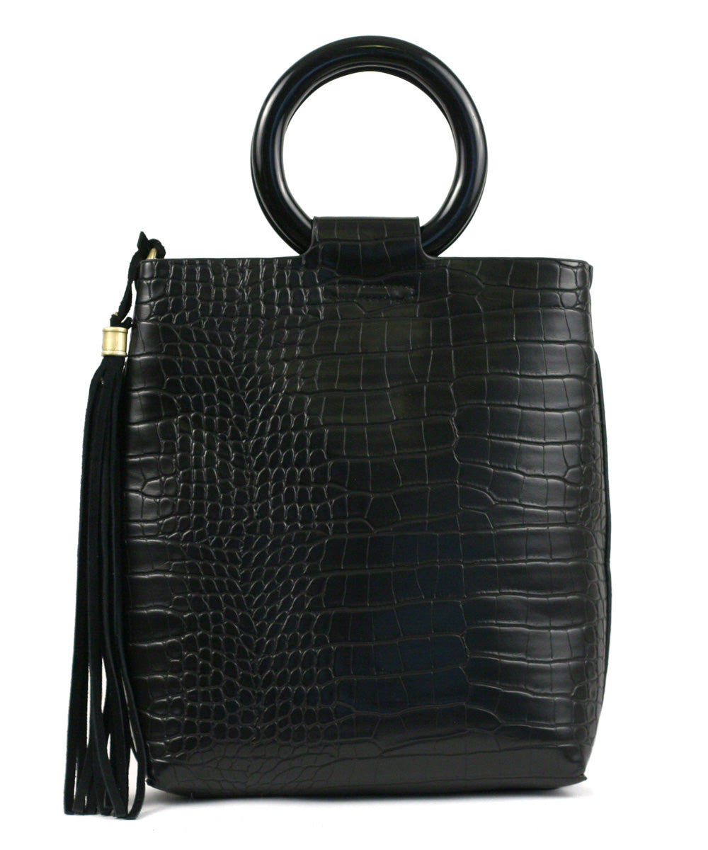 Street Level Black Croco Mini Tote with Ring Handle