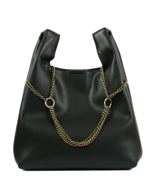Street Level Tote with Chain Detail, Black