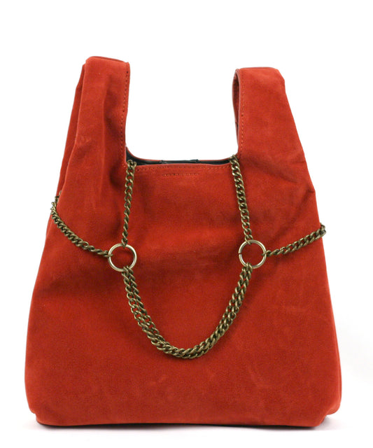 Street Level Tote with Chain Detail, Red