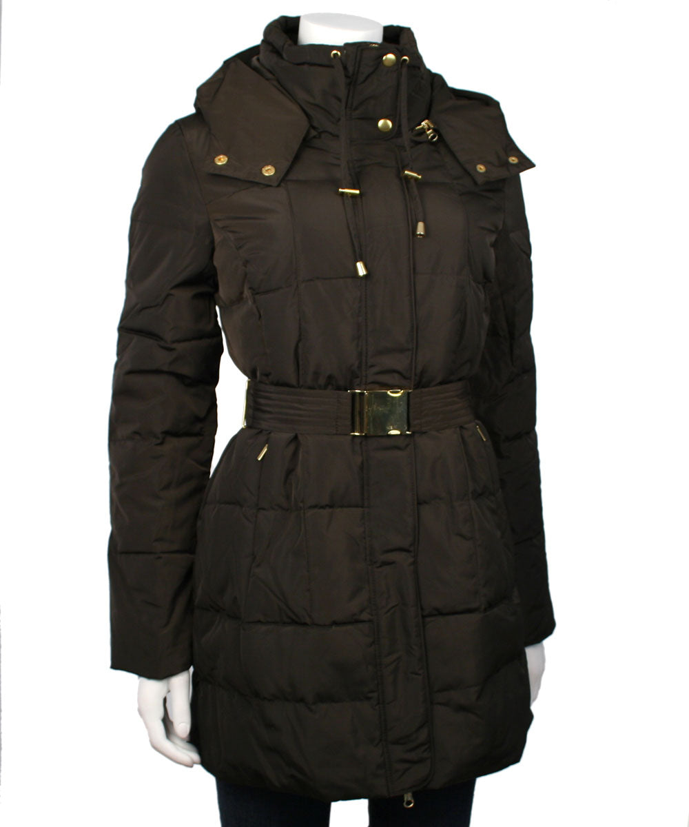 Latte Black Single Breasted Down Puffer Coat