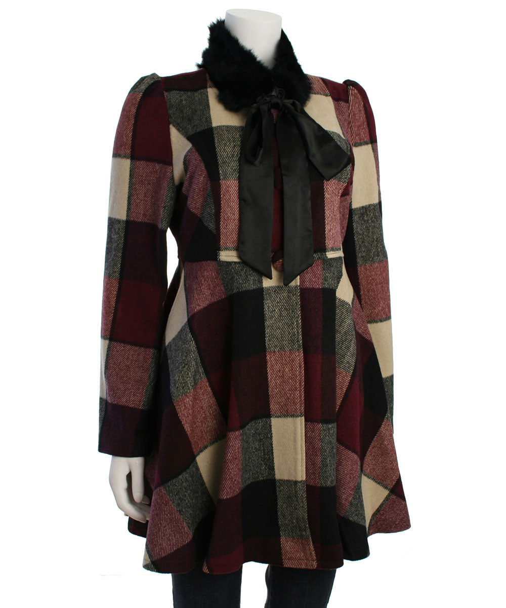 Ryu: Plaid Wool Jacket With Fur Scarf