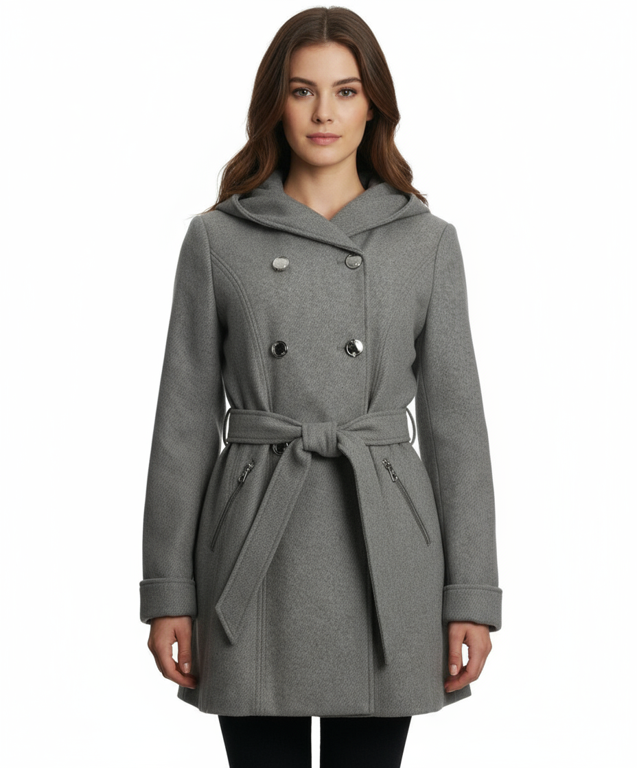Jessica Simpson Double Breasted Hooded Coat, Heather Grey