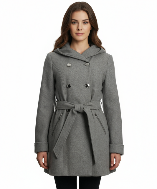 Jessica Simpson Double Breasted Hooded Coat, Heather Grey
