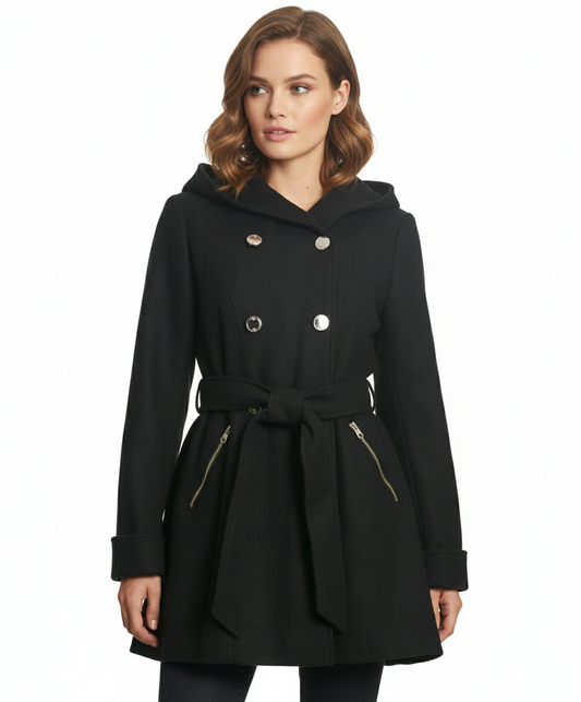 Jessica Simpson Double Breasted Hooded Coat, Black