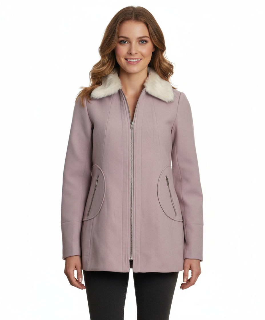 Coffeeshop Single Breasted Coat with Faux Fur Collar