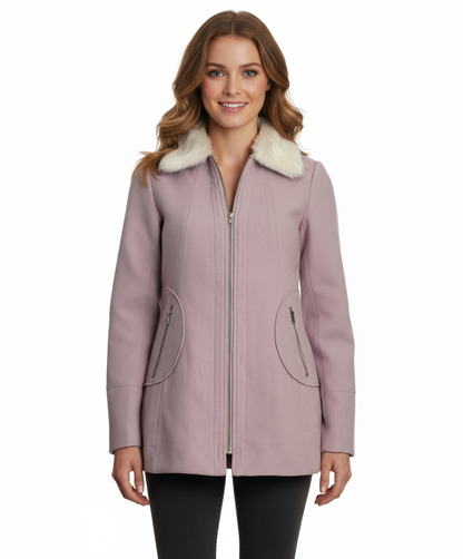 Coffeeshop Single Breasted Coat with Faux Fur Collar