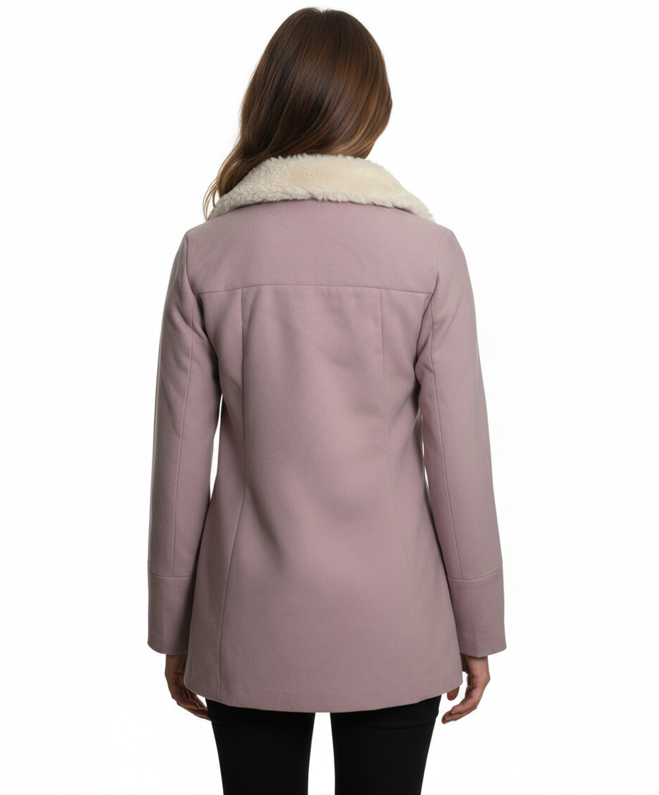 Coffeeshop Single Breasted Coat with Faux Fur Collar