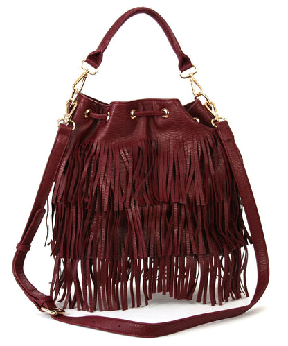 Urban Expressions Arizona Fringe Cross Body Bag, Berry