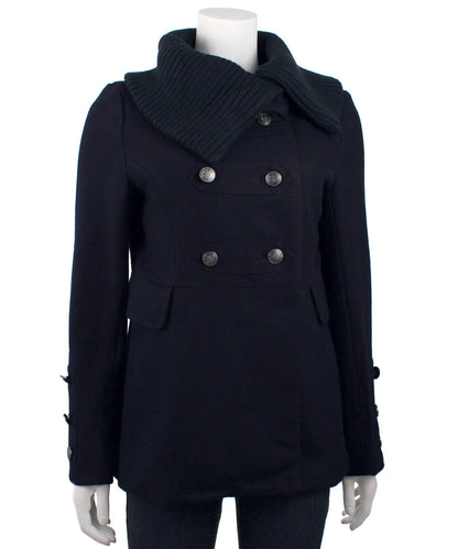 Coffeeshop Double Breasted Knit Collar Military Jacket