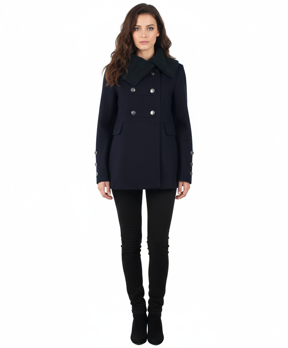 Coffeeshop Double Breasted Knit Collar Military Jacket