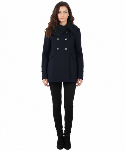 Coffeeshop Double Breasted Knit Collar Military Jacket
