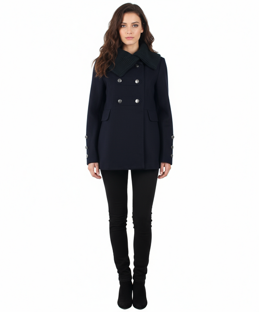 Coffeeshop Double Breasted Knit Collar Military Jacket