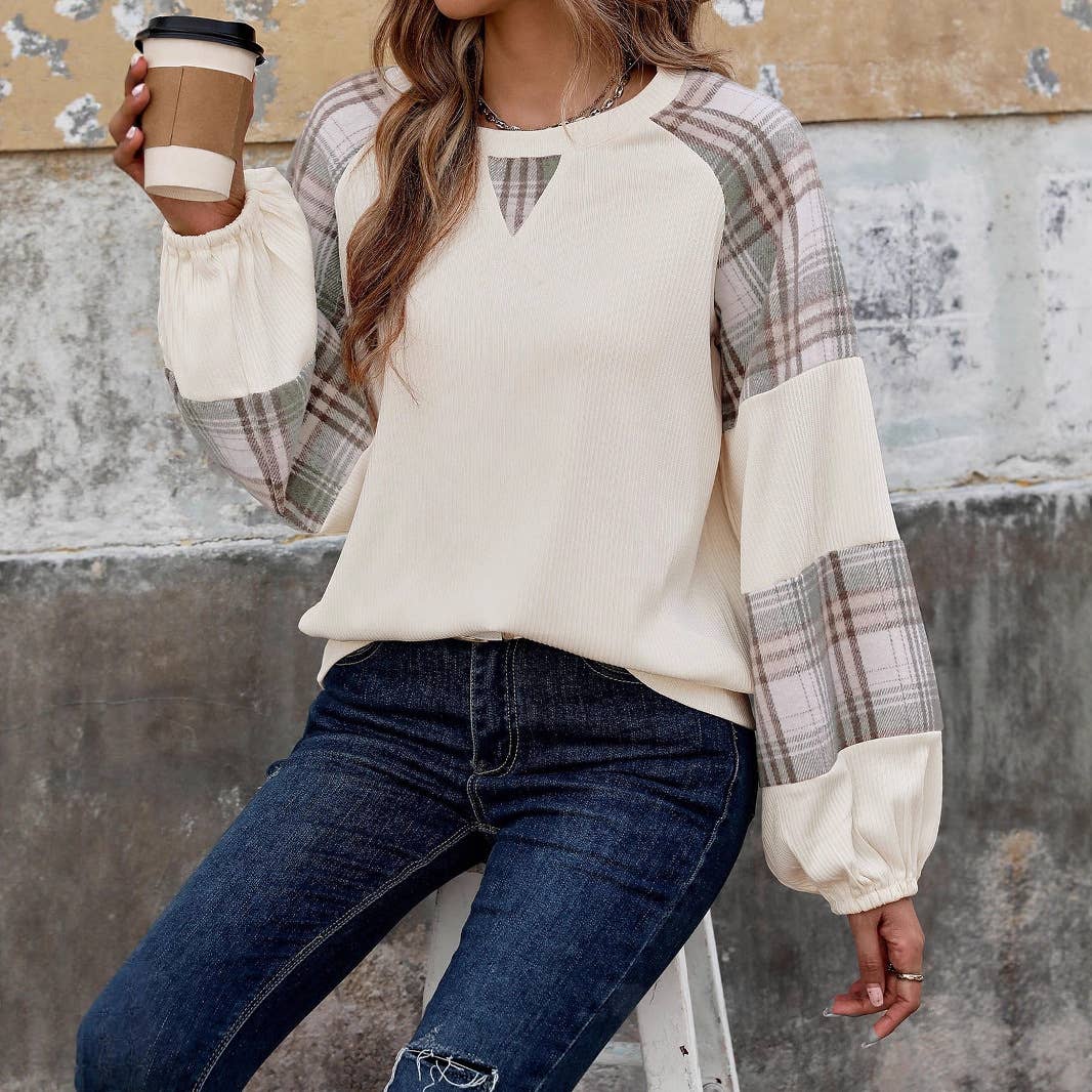 Autumn/Winter Plaid Patchwork Loose Casual Sweatshirt