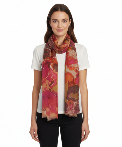 Tolani Floral Scarf (Tan/Pink)