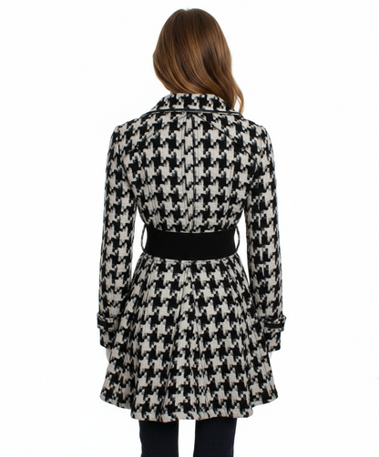 Double Zero Houndstooth Fit and Flare Belted Coat