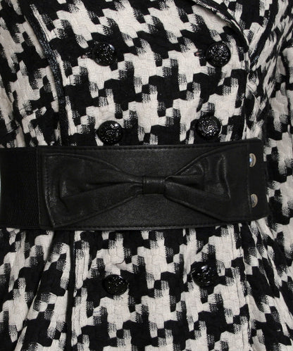 Double Zero Houndstooth Fit and Flare Belted Coat