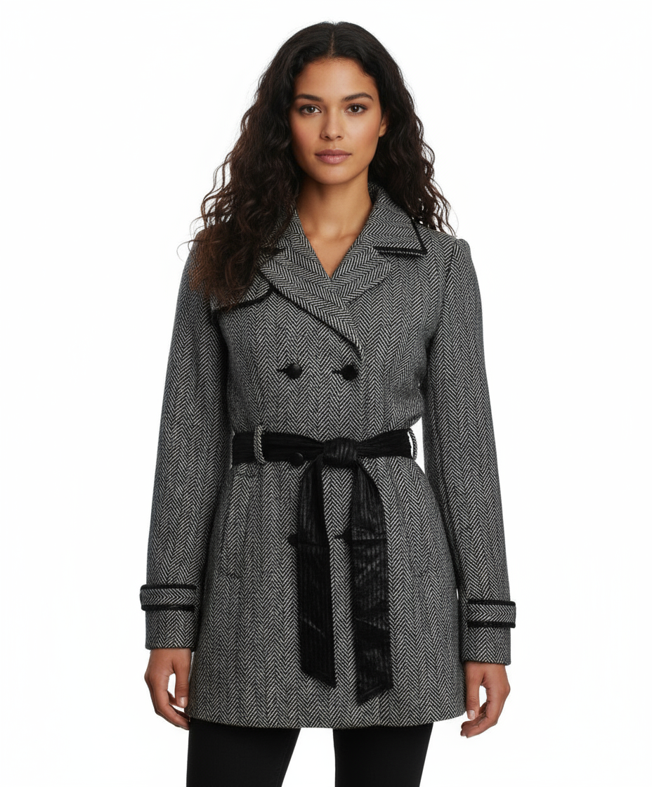 Double Zero Double Breasted A-Line Coat, Black