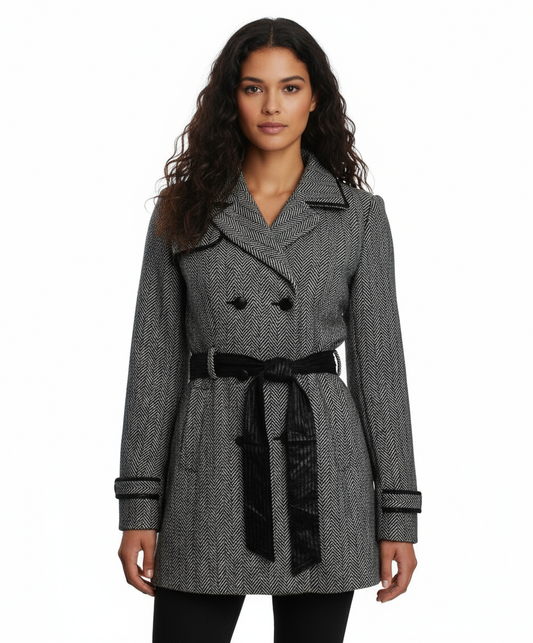 Double Zero Double Breasted A-Line Coat, Black