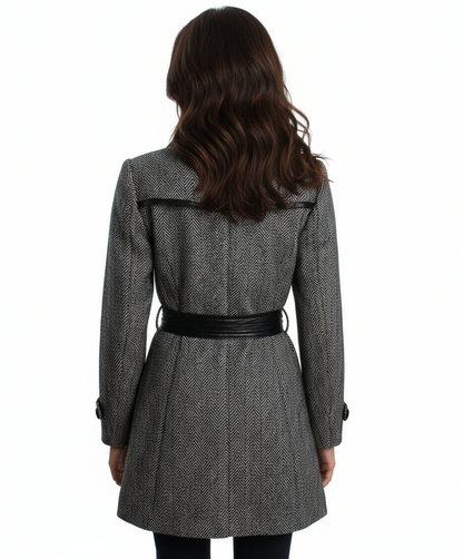 Double Zero Double Breasted A-Line Coat, Black