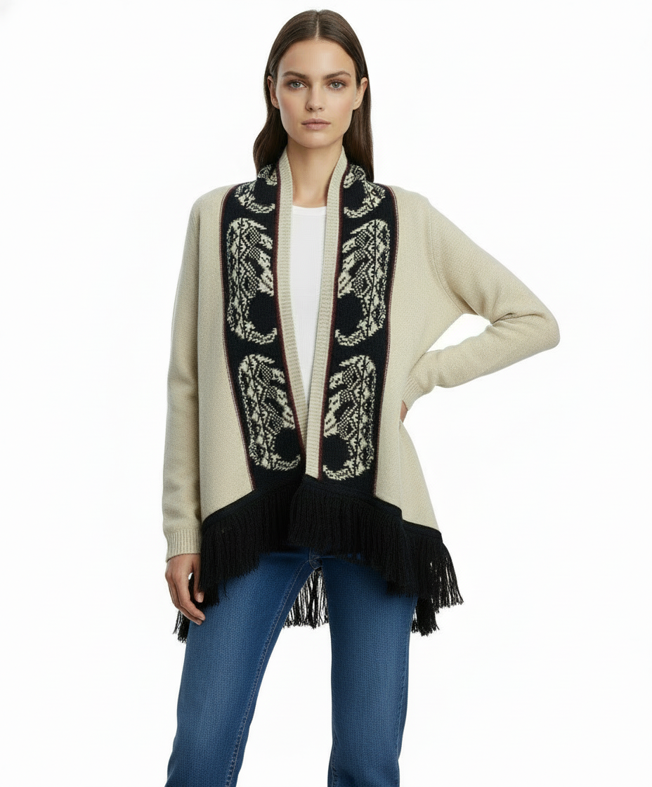Double Zero Long Fringe Cardigan Sweater