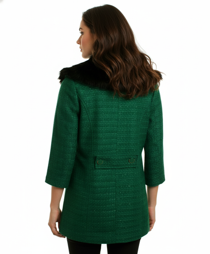 Tulle Double Breasted Coat with Faux Fur Collar
