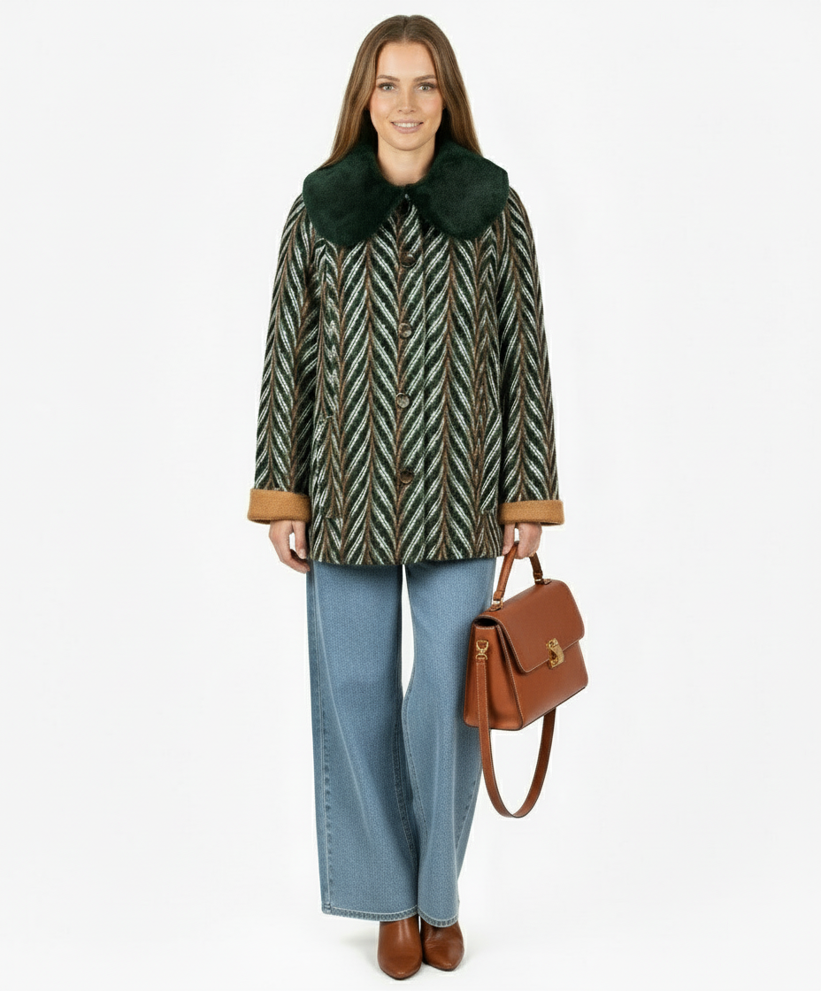 Skies Are Blue Chevron Tweed Coat