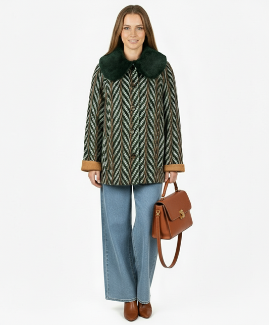 Skies Are Blue Chevron Tweed Coat