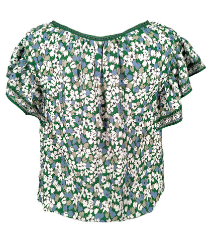 Max Studio Ruffle Floral Scoop Neck Top