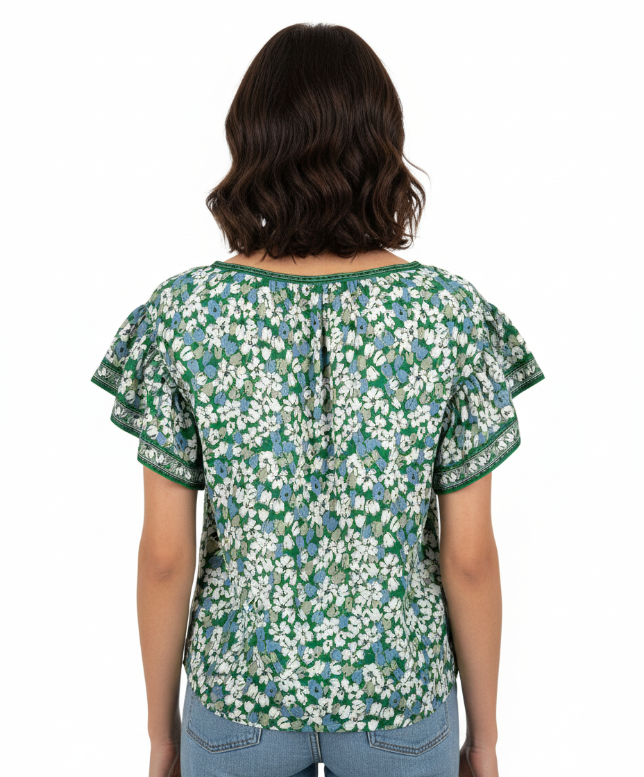 Max Studio Ruffle Floral Scoop Neck Top