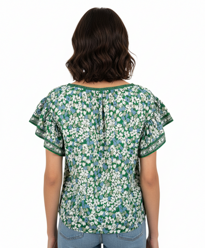 Max Studio Ruffle Floral Scoop Neck Top