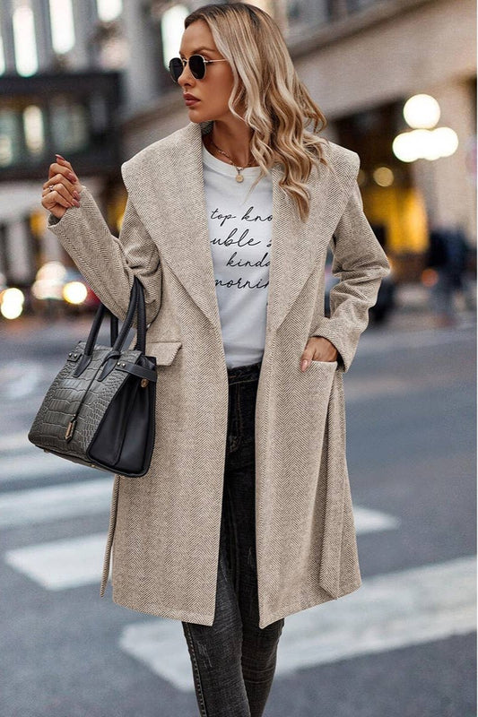 Knit Single Breasted Belted Open Front Long Body Coat