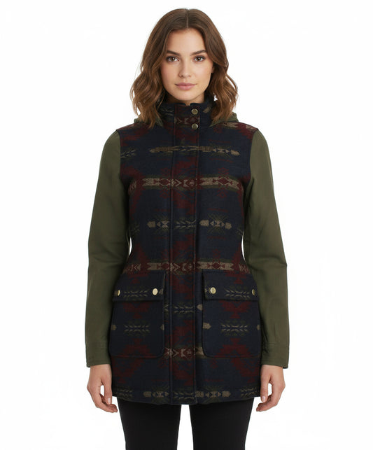 Coffeeshop Mixed Media Aztec Print Coat