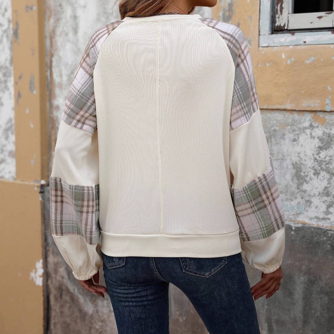 Autumn/Winter Plaid Patchwork Loose Casual Sweatshirt