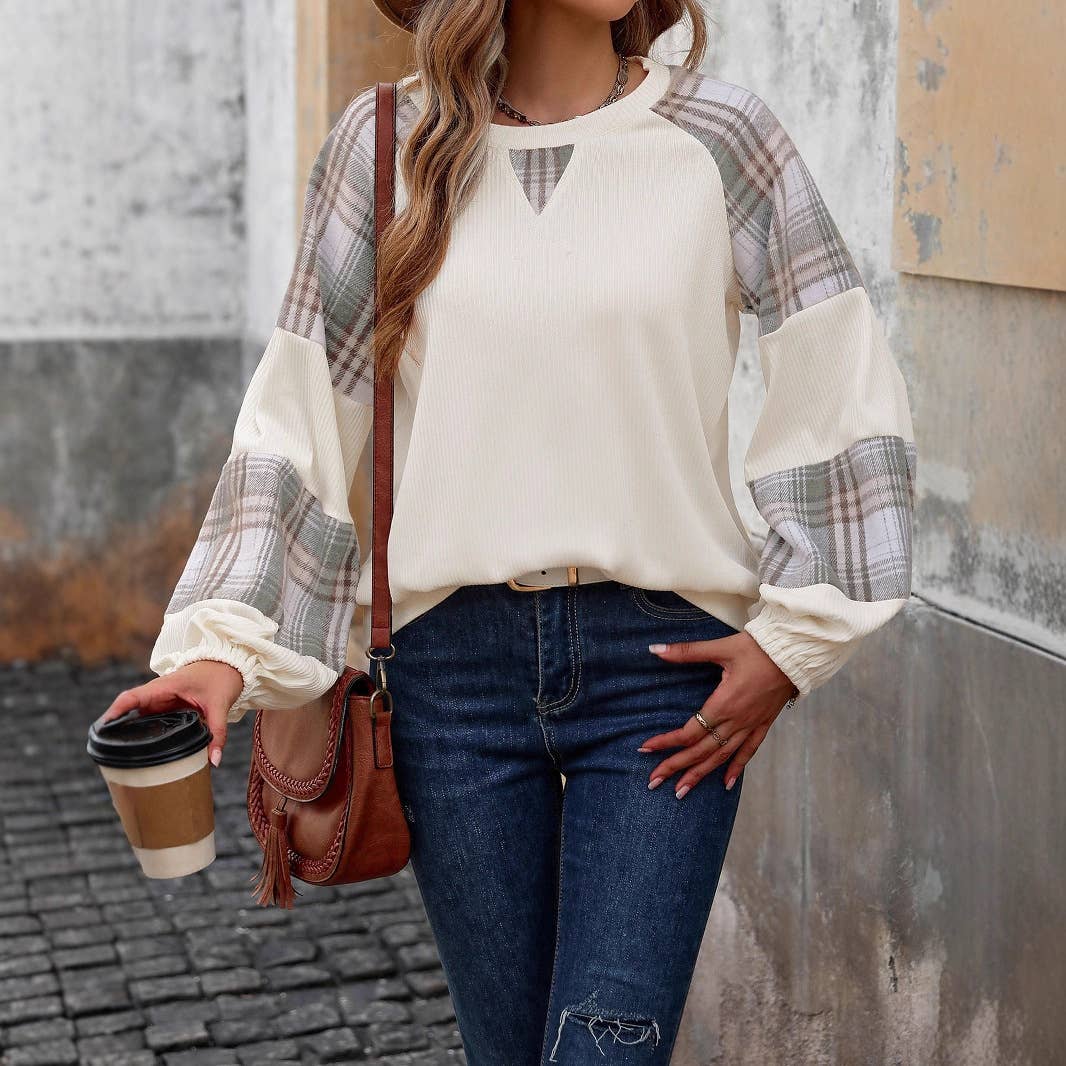 Autumn/Winter Plaid Patchwork Loose Casual Sweatshirt