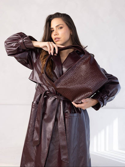 Selena Faux Woven Hobo w/ Zip Closure (Sangria)