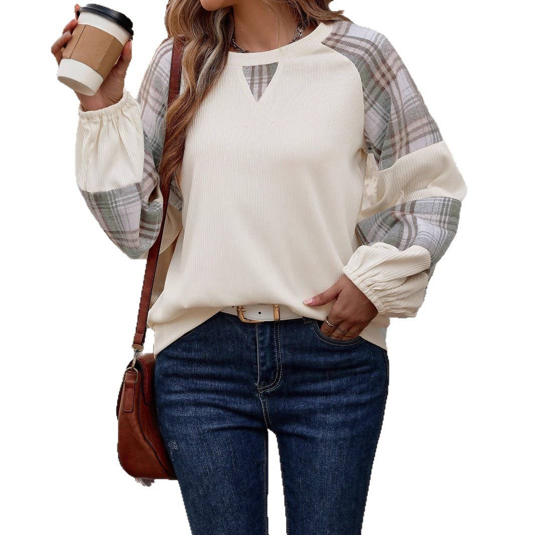 Autumn/Winter Plaid Patchwork Loose Casual Sweatshirt
