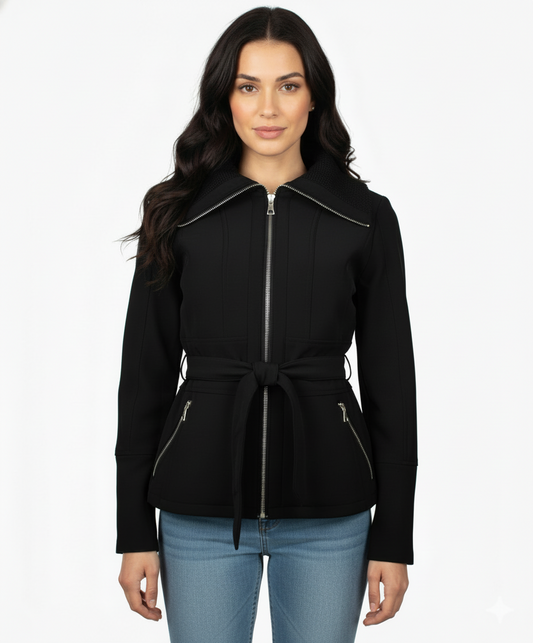 Mo-Ka Soft Shell Zip Coat with Ribbed Collar
