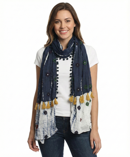 Tolani Bandhani Navy Scarf