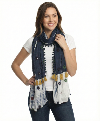 Tolani Bandhani Navy Scarf