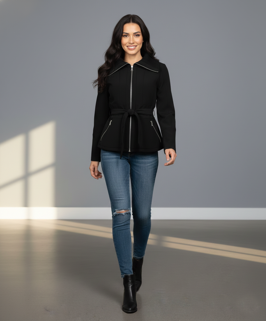 Mo-Ka Soft Shell Zip Coat with Ribbed Collar