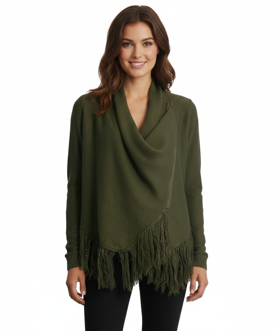 One The Land Cowl Neck Sweater with Fringe